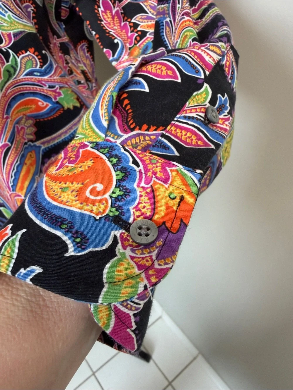 Lauren Ralph Lauren Black Multicolor Paisley LS Cotton NonIron ButtonDown Sz XL - Picture 6 of 7